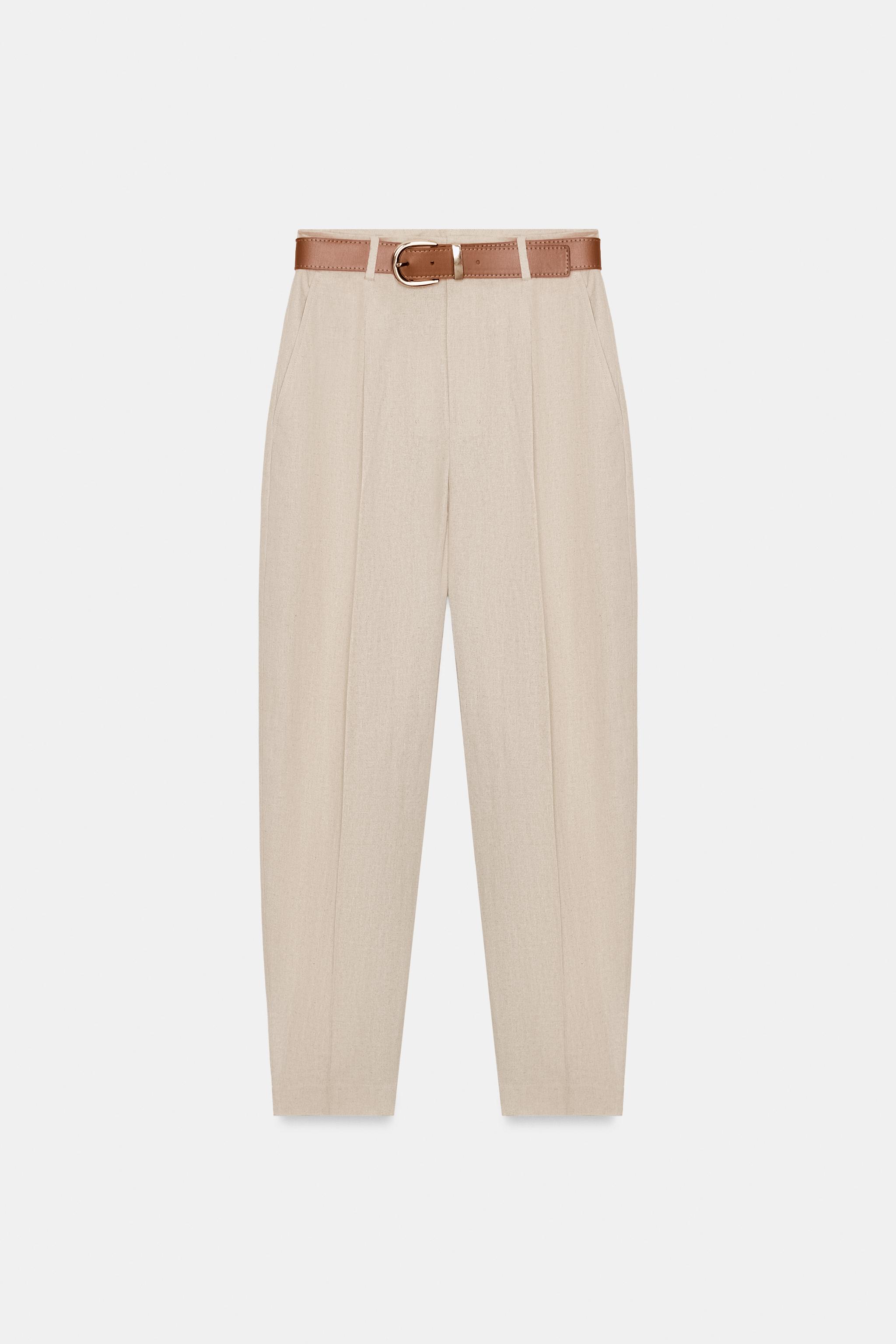 PANTALON AVEC LIN, PINCES ET CEINTURE